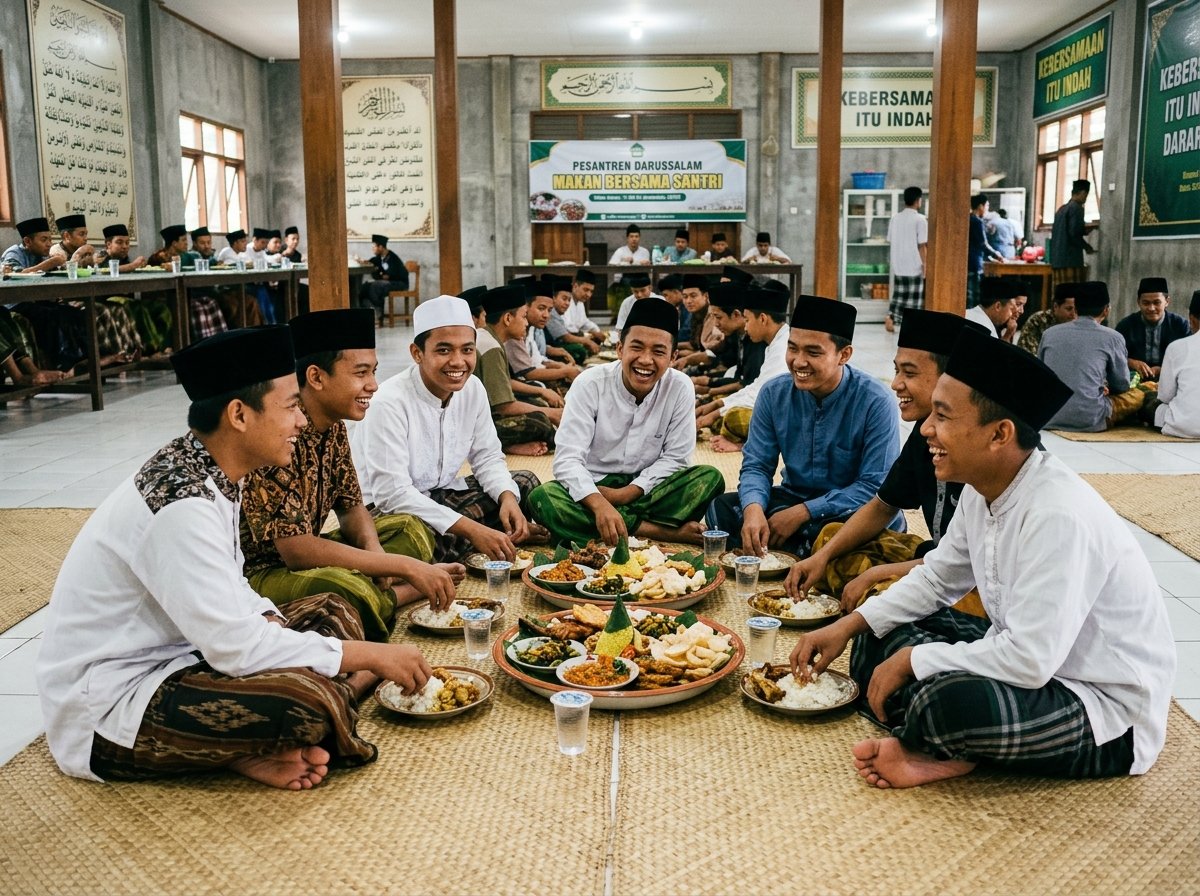 Kebersamaan Makan Bersama (Mayoran) Santri di Aula