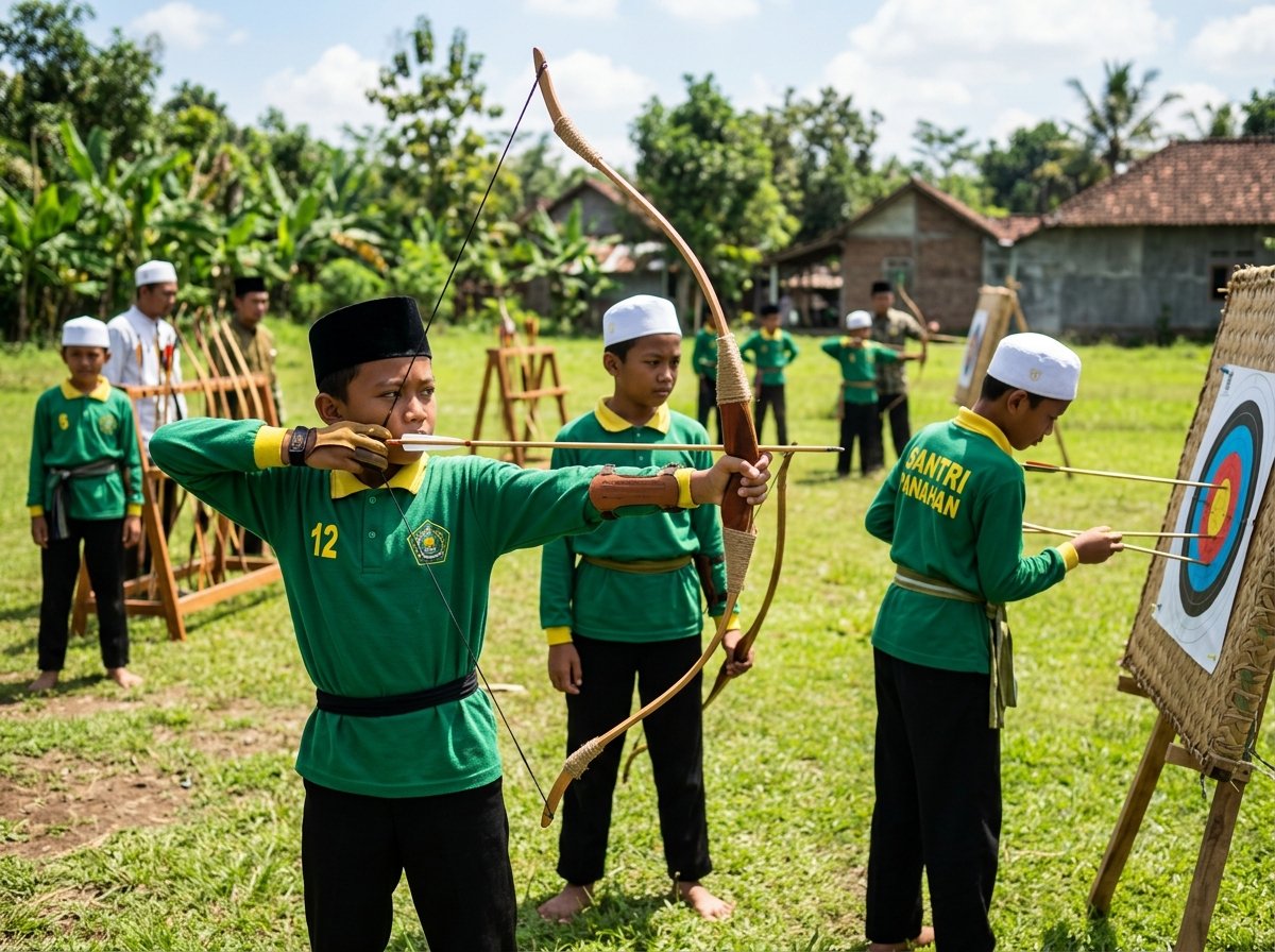 Latihan Memanah (Archery) Santri di Lapangan Hijau